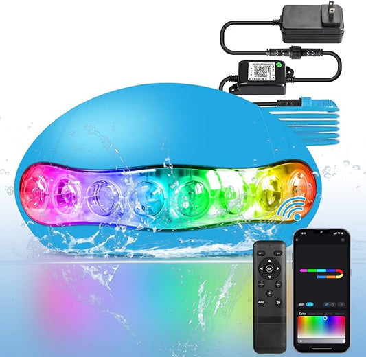 RGB+IC LED Pool Light, 5V Low Voltage Submersible Pool Light, RGB Multi Color Changing Music Sync, IP68 Waterproof Pool Lights Underwater with Remote, Wi-Fi APP Control Smart Light