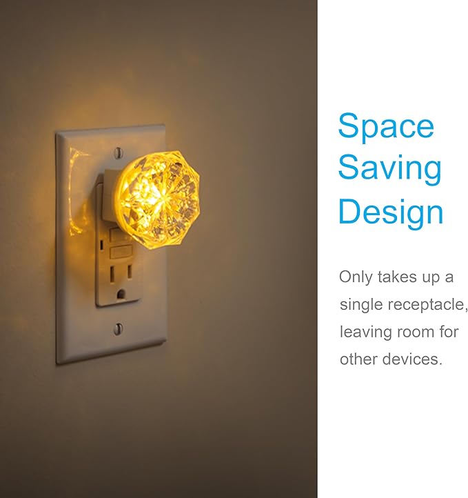 GE SleepLite Jewel LED Night Light, Plug-in, Always on, Amber, UL-Certified, Energy Efficient, Ideal Nightlight for Bedroom, Bathroom, Nursery, Hallway, Kitchen, 11286, 2 Pack