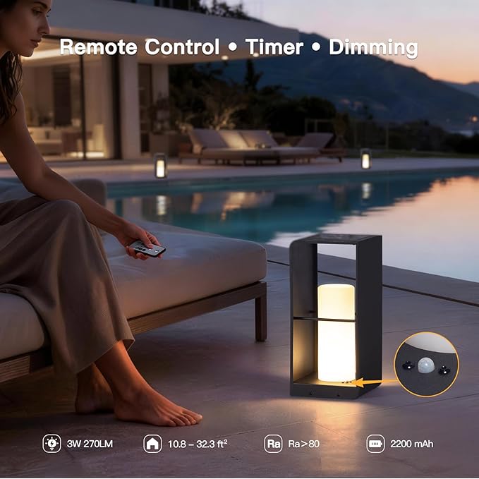 17" Tall Solar Floor Lamp, 3000K LED Solar Lanterns Outdoor Waterproof, Modern Outdoor Lights for Patio, Large Pathway Lights Solar Powered, Dusk to Dawn Floor Lamps for Yard Pathway Garden Porch