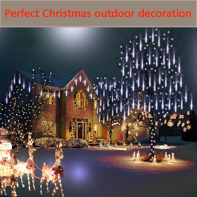 Christmas Lights Outdoor, Meteor Shower Lights 12 inch 8 Tubes LED Snow Falling Icicle for Christmas Decoration Tree Garden Wedding Party Holiday, White