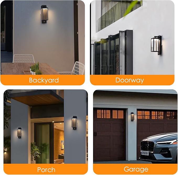 Lustrlach Upgraded Motion Sensor Outdoor Wall Light, 15” Porch Light Outdoor Wall Sconce Lantern, Exterior Lighting Fixture Wall Mount, Outside Light for House Garage Patio Front Door