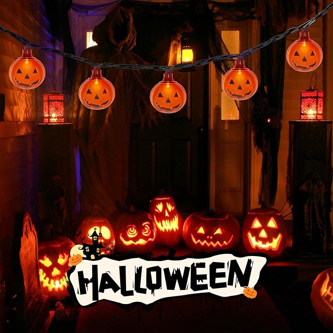 Halloween Led Pumpkin Lights Outdoor 8.5Ft Halloween Decorations Lights with 10 LED Clear Orange Pumpkin Light Waterproof, Plug in Pumpkin String Light for Indoor Party Patio Window Garden Home Decor
