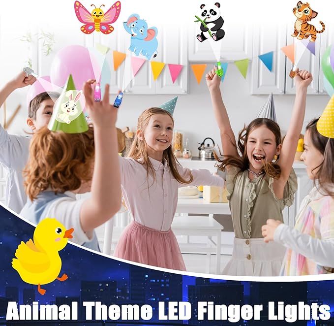 36Pcs Animal LED Finger Lights Animal Party Favors Glow in the Dark Light Up Finger Lights Toys Bulk for Birthday Party Favors Treasure Box Goodie Bag Stuffer Birthday Gifts Classroom Prize