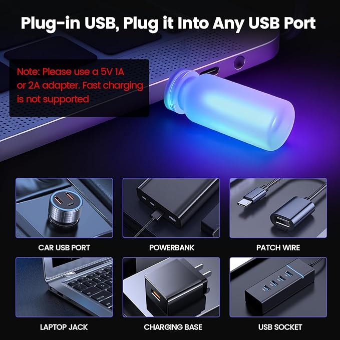 Kairiyard 2 PCS USB Interior Car Lights, Touch Control 7 Color 13 Modes Plug-in Retro LED Ambient Dynamic Night Lights for Car Camping Holiday Decoration Bedroom (Multicolor)