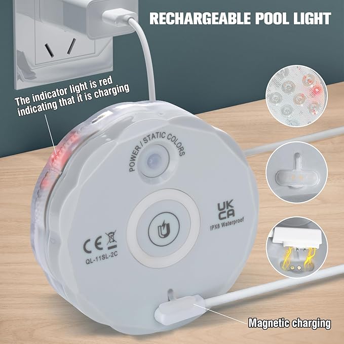 Rechargeable Submersible Pool Lights with Remote, Waterproof Underwater Charging Battery Operated Controlled 25 Color Changing LED with Magnet Floating Lights Pool Pond Decoration (1 Pack)