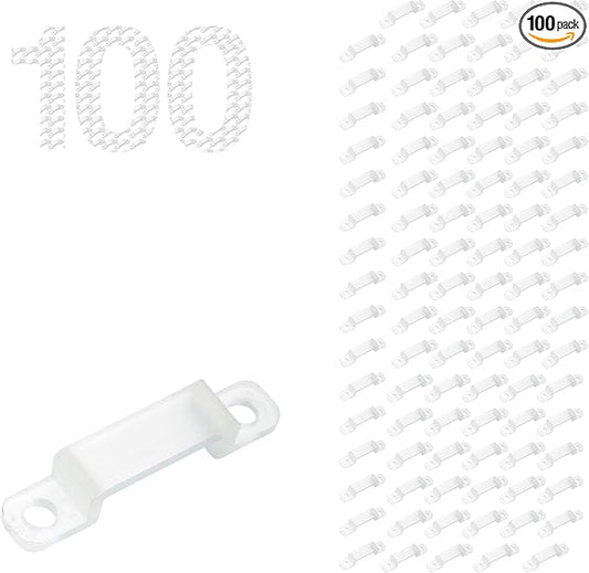 100 Pack LED Strip Light Mounting Brackets, Clips for 8mm IP67/IP68 Waterproof LED Strips, Silicone LED Light Strip Holders for Indoor & Outdoor Use