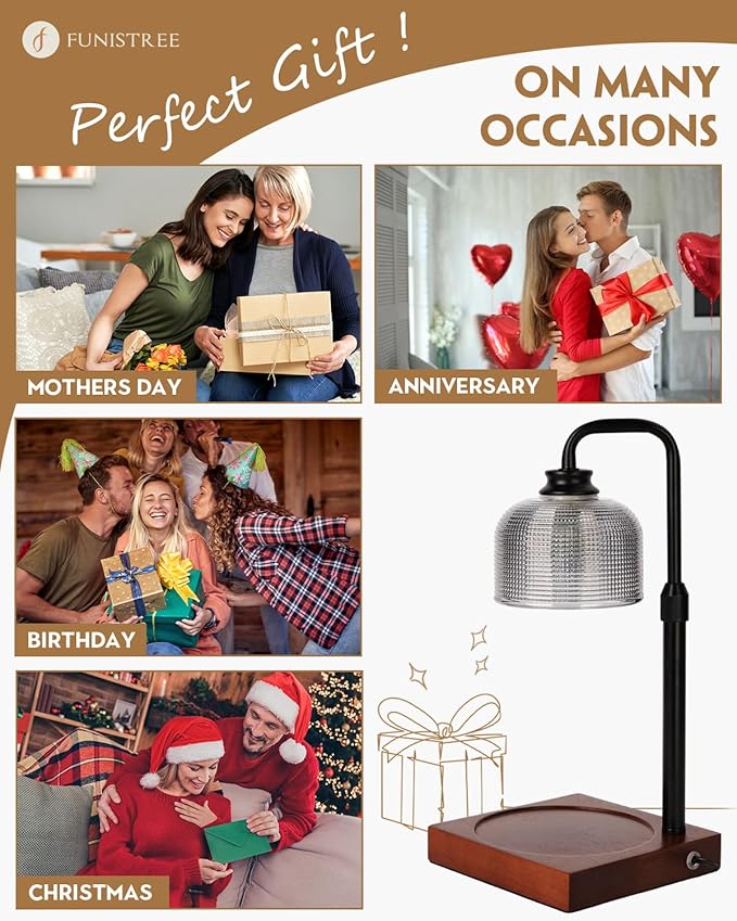 Candle Warmer Lamp with Timer Dimmable, Adjustable Height Candle Warmer, Birthday Gifts for Women Mom House Warming Gifts New Home, Wax Warmer for Jar Candles with 2 Bulbs