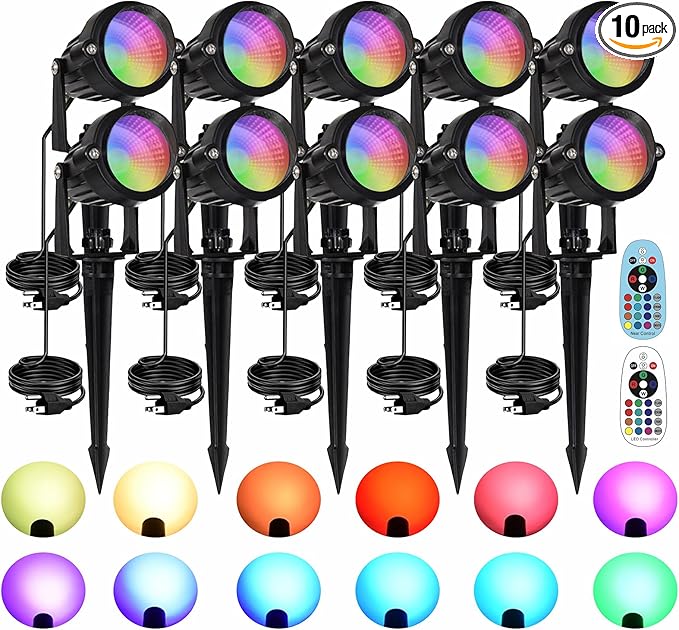 10W RGBW LED Landscape Lights Spot Lights Outdoor for Yard Garden Decor Spotlight, Landscape Lighting with 16 Color Changing and Remote IP68 Waterproof (10)