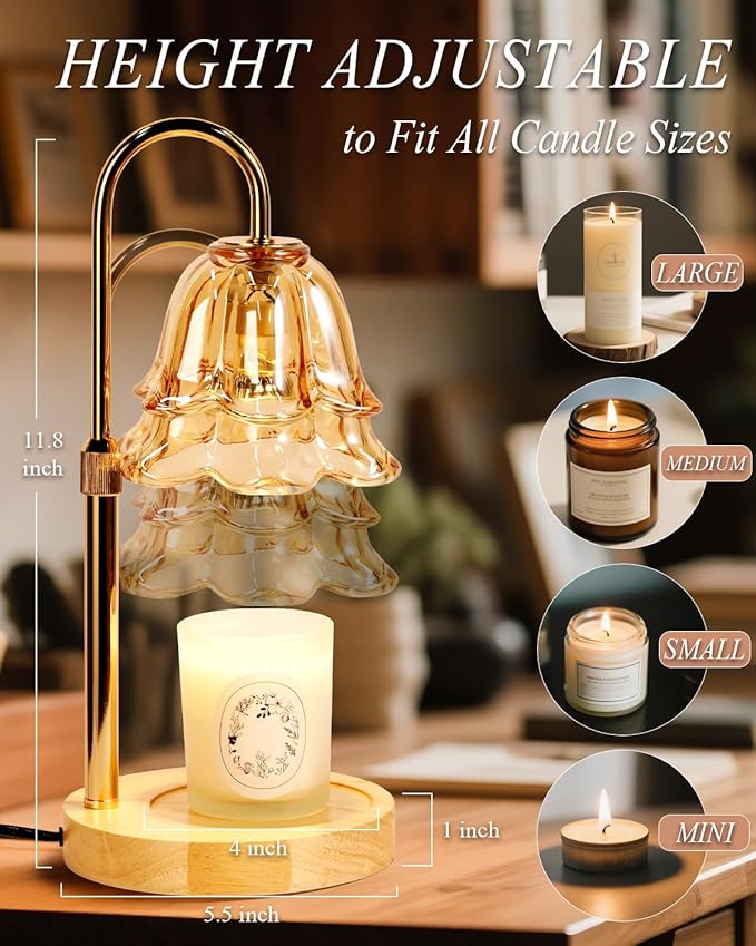 Flower Candle Warmer Lamp with Timer Dimmable, Birthday Gifts for Women Mom, Candle Warming Light Height Adjustable, Wax Melt Warmer for Jar Scented Candles, Housewarming Candle Lamp