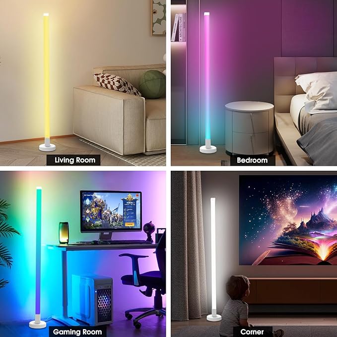 Corner Floor Lamp, RGB LED Corner Lamp with Smart App and Remote Control, 16 Million Colors & 200+ Scene, Music Sync, Color Changing Ambient Mood Lighting for Living Room, Bedroom, Gaming Room