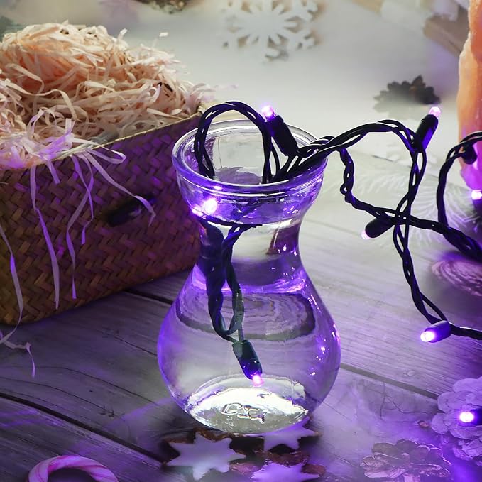 50 LED 5MM Purple Christmas Lights, 17FT Indoor/Outdoor String Light, Mini Lights for Garden, Patio, Christmas Trees - Green Wire, Commercial Grade, UL Listed