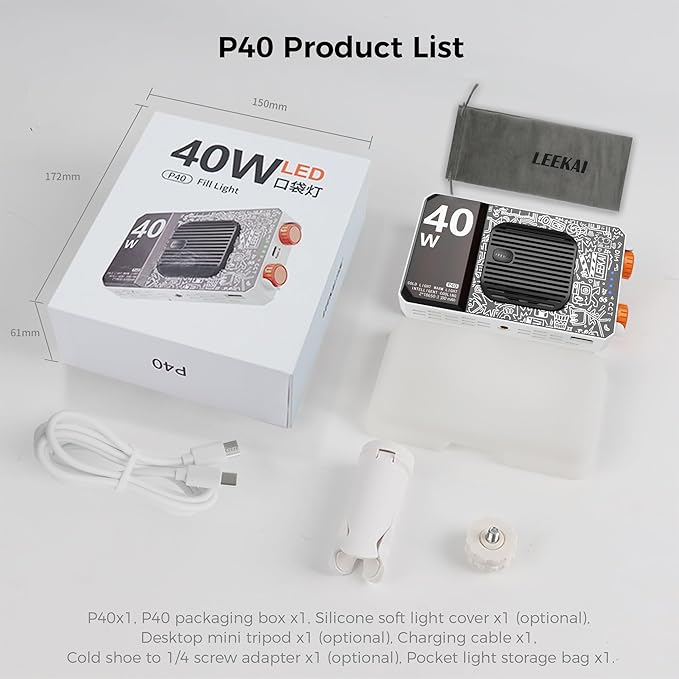 Leekai P40 6400mAh Portable LED Video Light, 40W Bi-Color 120 Beads Rechargeable Camera Light with Soft Light Cover, 2500K-9000K TLCI 95+ CRI>95 Selfie Light for Vlog Filming TikTok Live & Photography
