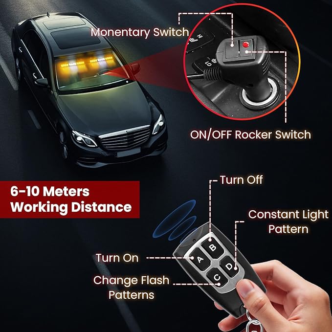 Amber and White Traffic Advisor Strobe Lights Bar For Vehicles Trucks Wireless Remote Control 23 Flash Patterns 2pcs 12.8 inch LEDs Flashing Warning Lights