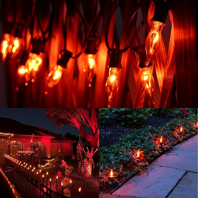 Halloween Orange Flicker Flame Light Bulbs-1 Watt/120 Volts/ E12 Candelabra Base, C18 Flickering Flame Night Light Bulbs for Outdoor Christmas String Lights Window Candles Chandeliers-12 Pack
