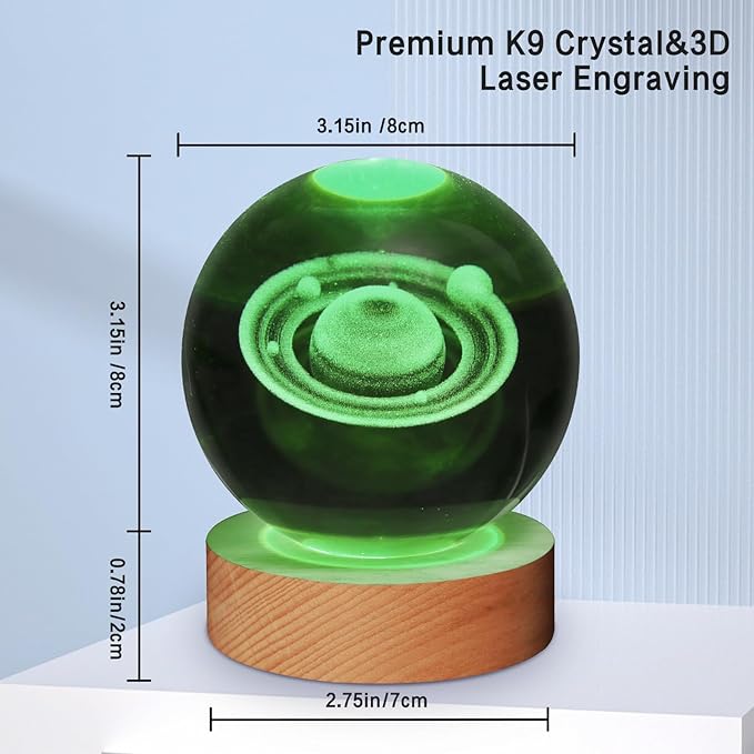 3D Crystal Ball Saturn Lamp,3.15inch Multi-Color Changing Bedroom Decor Night Light,Christmas Birthday Gifts for Boys, Girls