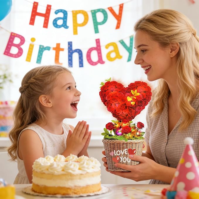 Birthday Cards with MUSIC & LIGHTS, 3D Pop Up Mothers Day Card & Anniversary Card, Love Tree Hearts, 10 Inch Life Sized Forever Bouquet Mothers Day Gifts for Her Women Wife Mom