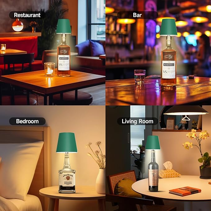 2025 New Wireless Bottle Lamp - LED Bottle Lights for Liquor & Wine Bottles, Cordless Lampshade, Whiskey Bottle Top Light, Bottle Stopper Night Light Kit, Rechargeable 3-Tone Touch-Dimmable