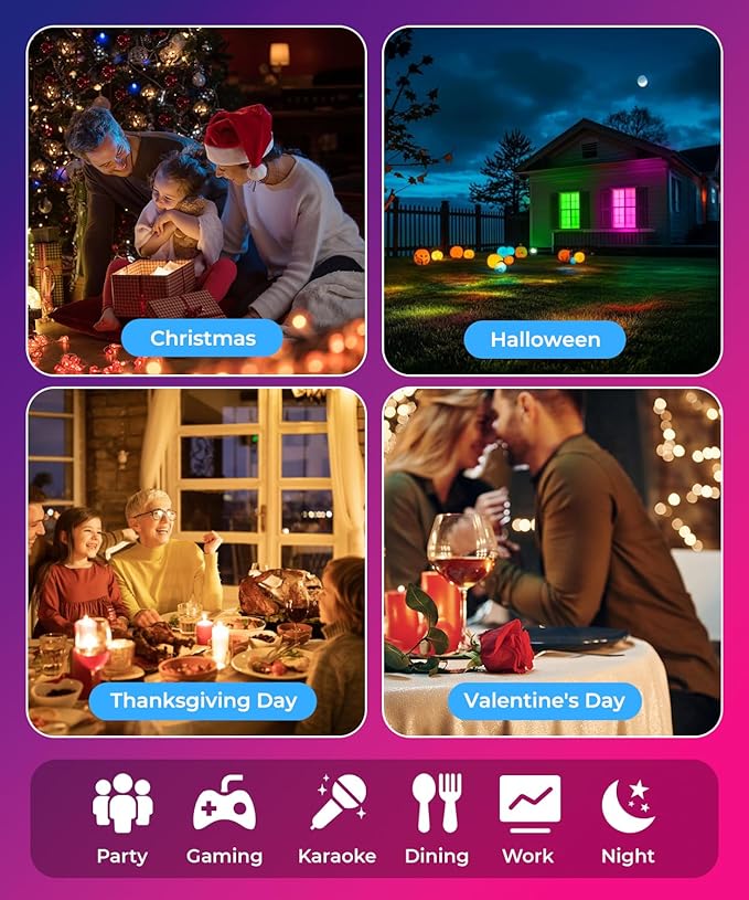 Smart RGBW+IC String Downlights, 20ft with 30 LED String Lights, 111 Scene Modes, Music Sync Color Changing Indoor Wall Light Fixture for Party, Christmas Birthday, APP/Voice/Remote Control