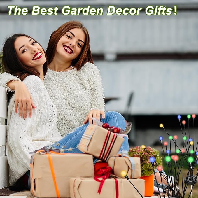 2 Packs Firefly Lights Solar Outdoor, 16 LED Multicolor Solar Walkway Lights Outdoor, Waterproof Garden Decor with 2 Modes, Lawn Light for Front Yard Backyard Yard and Pathway