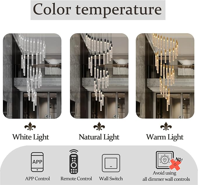 16-Lights Chandeliers for Entryway Modern High Ceiling Pendant Lights Crystal Chandeliers for Living Room Foyer Staircase LED Dimmable Chandelier Lighting Fixture Suit for Sloping Ceiling Chandelier