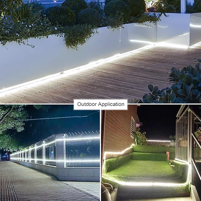 6.56ft LED Rope Lights Outdoor,110V Cuttable Outdoor LED Strip Lights Waterproof 6500K for Indoor Outdoor,Eaves,Backyards Garden,Landscape Lighting