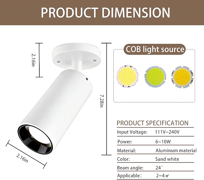 Dimmable Zoomable Spotlight for Ceiling & Wall, Adjustable Beam 10°-55°, Warm White 3000K, CRI 97 Flicker-Free LED Light for Art, Plants, Home Office