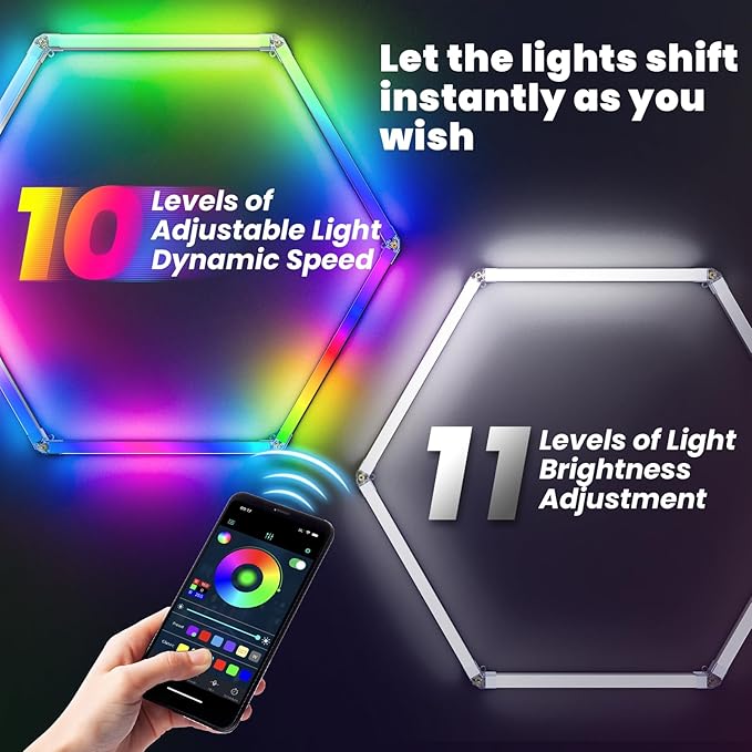 RGB Hexagon LED Light 3-Grid | Hexagon Garage Lights | 356 Color Modes | Music Sync | Smart App & Remote Control | Gaming Room Garage Bedroom Lighting