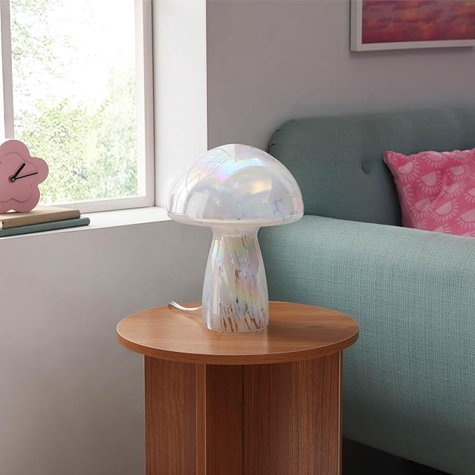 Urban Lifestyle 12" Iridescent Tortoise Glass Mushroom Lamp, Modern Retro Table Lamp for Bedroom, Living Room, or Office Décor
