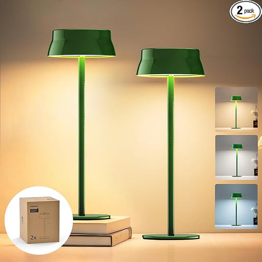 Philips Cordless Table Lamp, Portable Outdoor LED Desk Light,Rechargeable Battery Operated, 2 Adjustable Height, Touch Control & 3 Color Stepless Dimming, Waterproof Lamps for Restaurant/Bedroom