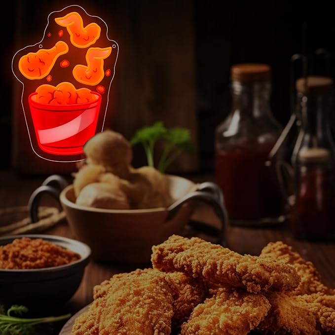 Fried Chicken Leg Neon Sign For Home Movie Room Wall Decor, Colorful UV Printed Neon Light, LED Artwork for Bar, Bedroom, Game Room, Party Decoration Holiday Birthday Gifts