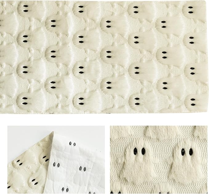 Artoid Mode Beige Ghost Soft Plush Faux Fur Jacquard Halloween Table Runner, Holiday Kitchen Dining Table Decoration for Home Party Decor 13x60 Inch