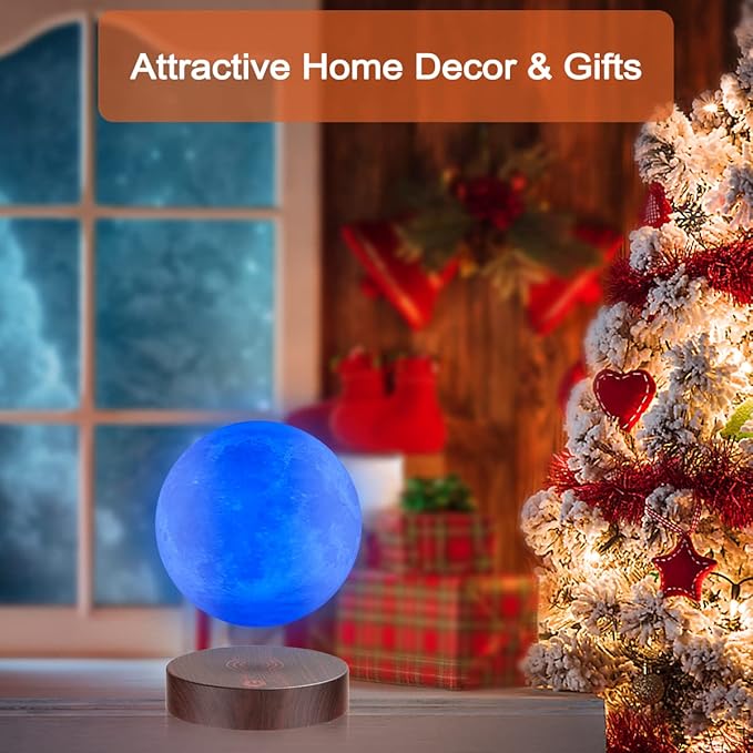Levitating Moon Lamp, Magnetic Floating Moon Light with 16 Colors LED Lighting, Spinning in Air Freely 3D Moon Lamp Rotating Night Lights for Room Decor, Office Desk Toys, Creative Gifts