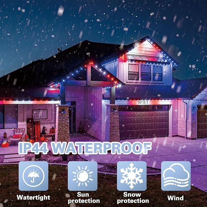 LAMPHOME Red White and Blue Patriotic String Lights, 66ft 200LED 4th of July Lights Plug in, 16 Modes LED Lights Outdoor String Lights for Independence Day Memorial Day Patriotic Holidays Decor