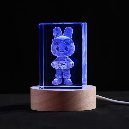 Crystal Ball Night Light, 3D Easter Bunny Crystal Ball Decor, Laser Engraved Glass Sphere with Wooden Base, USB LED Night Light for Bedroom Desk