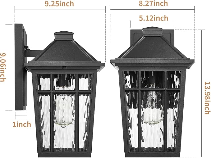 Darkaway Large Outdoor Wall Lights for House, 14inch Exterior Lighting Fixtures Wall Mount Porch Lights Waterproof Outdoor Sconce with Water Ripple Glass for Patio Hallway Garage