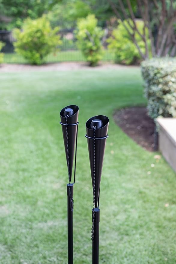 BIRDROCK HOME Ibiza Torches - Easy to Refill Citronella - Flame Light Torch - Backyard Outside Patio Lighting - Metal Lamp - Decorative Urban Lantern (2)