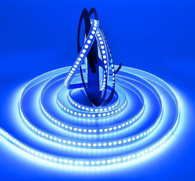 SUYOOULIN LED Strip Lights, 15000LM AC110V/120V 16.4ft/5m SMD 2835 600 LEDs Light Strips Tube Waterproof IP67 LED Ribbon, 2 Times Brightness Than Low Voltage Strip Lights (Blue)