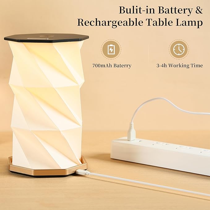 Travel Gifts Portable lamp with Touch Dimmer, Travel Lamp Warm Light, Foldable Paper Lamp, Rechargeable Small Battery Table Lamp for Bedroom Living Room, Traveling gifts for Women, Men & Couples