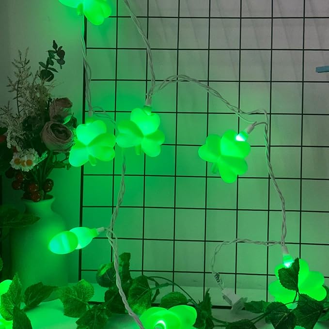 8.5Ft St Patricks Day Lights, 10 LED 3D Shamrock Lights Plug In, Waterproof St Patrick's Day String Lights Shamrock, Saint Patricks Day Decorations, St Patricks Day Outdoor Light for Window & Home