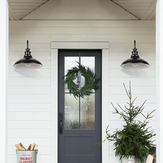 Exterior Farmhouse Gooseneck Barn Light,3PCS Dusk to Dawn Outdoor Lighting, 16 Inch Vintage Outside Garage Lights Fixtures for Patio Frontdoor Entryway Doorway, Matte Black