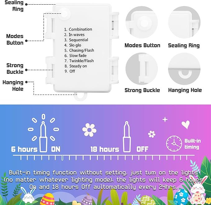30 LED Easter Mini Lights - 11.5Ft Pastel Colored Battery String Light with 8 Modes, Timer, Waterproof - Fairy Christmas Lighting for Outdoor Tree Bedroom House Party Garland Decorations - White Wire