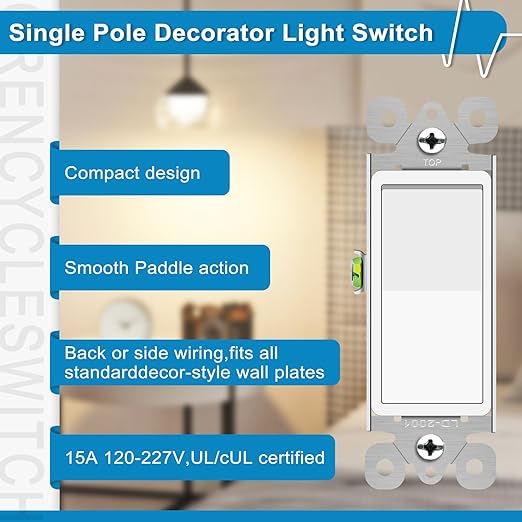 Greencycle 12 Pack Lights Switches Rocker,15 Amp Single Pole Lights Switches White,SP Paddle Light Switch,120V-277V AC,On/Off Wall Switch,Residential/Commercial Grade,Home & Office,UL Listed