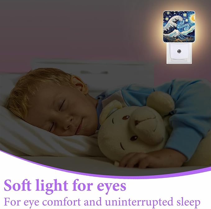 Japanese Sea Waves Night Light,Plug-in Night Lights with Dusk-to-Dawn Sensor for Bedroom,Bathroom and Living Room Sleep Friendly lamp 0.5w