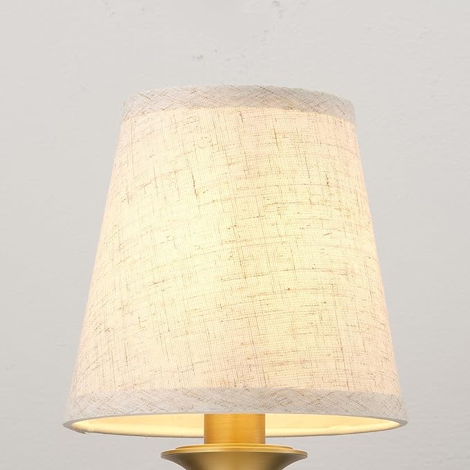 5 Pack Beige Chandelier Shades, 4" Top x 6" Bottom x 6" High Barrel Lamp Shade, 4.0x6.0x6.0 Inch Linen Fabric, Perfect Fit for 5-Light Pendant Light Wall Sconce, Clip On Bulb E12 Socket(Large Size)