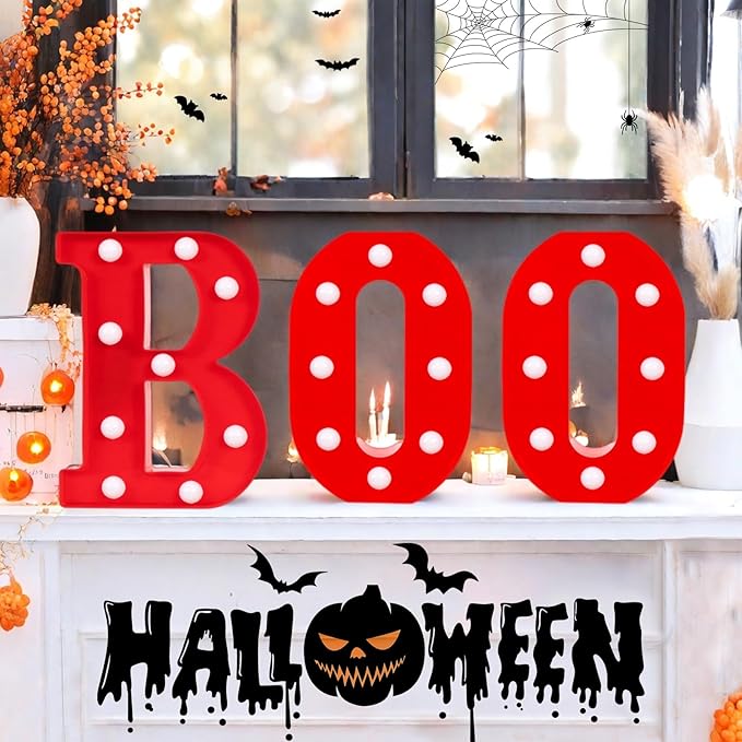 Halloween Decorations, "BOO" Light Up Sign, LED Marquee Light Up Letters, Halloween Decor Indoor for Kitchen, Bedroom, Party, Tabletop