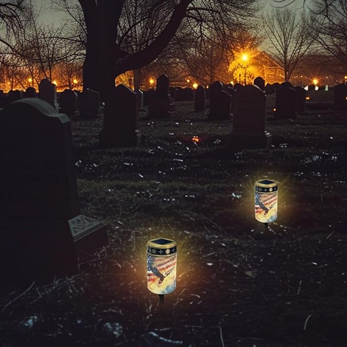 USA Eagle Flag Prayer Cemetery Solar Lights for Grave Cemetery Decor Candle Lamp Solar Powered Landscape Lights