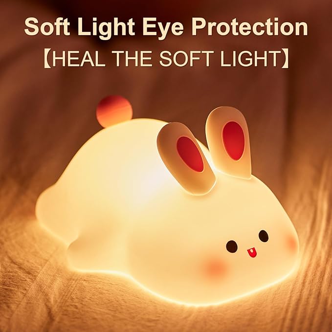 Big Face Rabbit Silicone Night Light for Kids,Cute Animal Lamp, Easter Rabbit,Gifts Dimmable Light up Bunny, Nursery Night lamp,Rechargeable Bunny Nightlight, Bedside Lamp for Breastfeeding