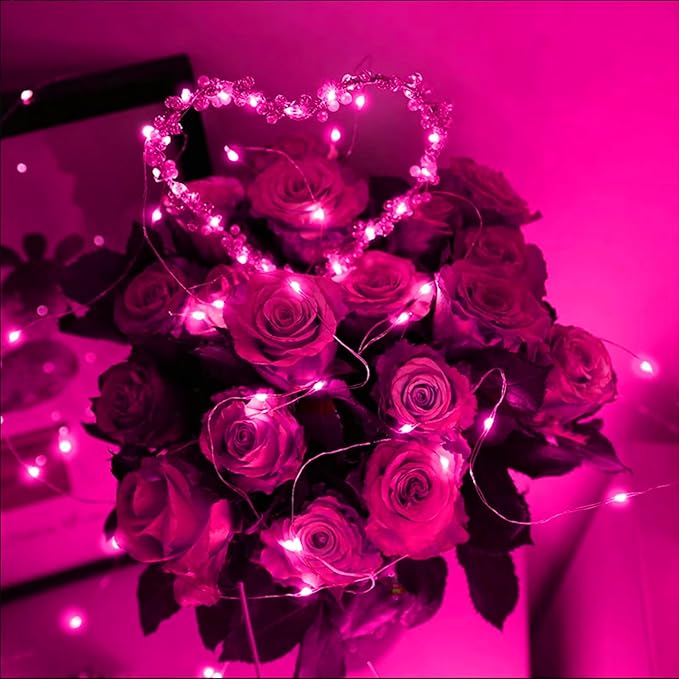 LAMPHOME Valentine's Day Pink Fairy Lights Plug in, 33Ft 100 LEDs Waterproof Twinkle Firefly Lights, Adaptor Included, Starry String Lights for Wedding Indoor Outdoor Christmas Patio Garden