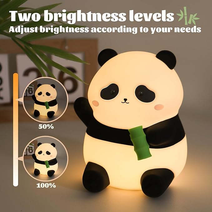 Panda Silicone Night Light for Kids, 50+ Hours Long Battery Life Squishy Touch Lamp with Auto Off Timer, Cute Rechargeable Nightlight for Toddler Baby Nursery Easter Gift