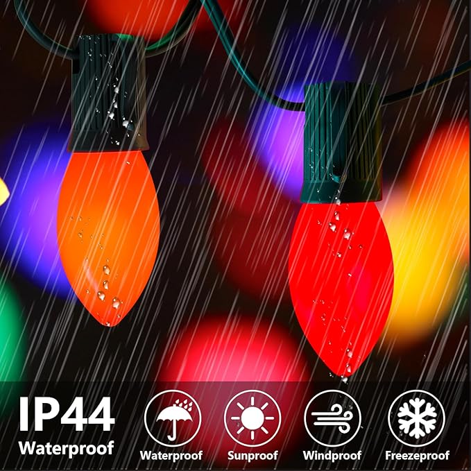 C9 Multicolor Vintage Christmas Lights, 25Ft with 25 Multicolor Ceramic Bulbs, Outdoor Christmas Lights for Patio, Roofline, Wedding, Party Decorations